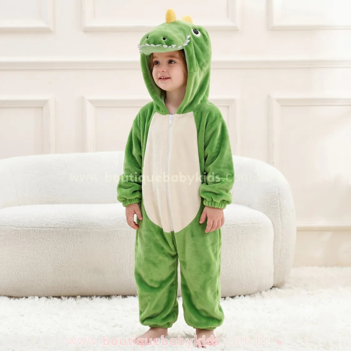 Macacão Infantil Kigurumi Fantasia Dinossauro Feroz Verde - Boutique Baby Kids