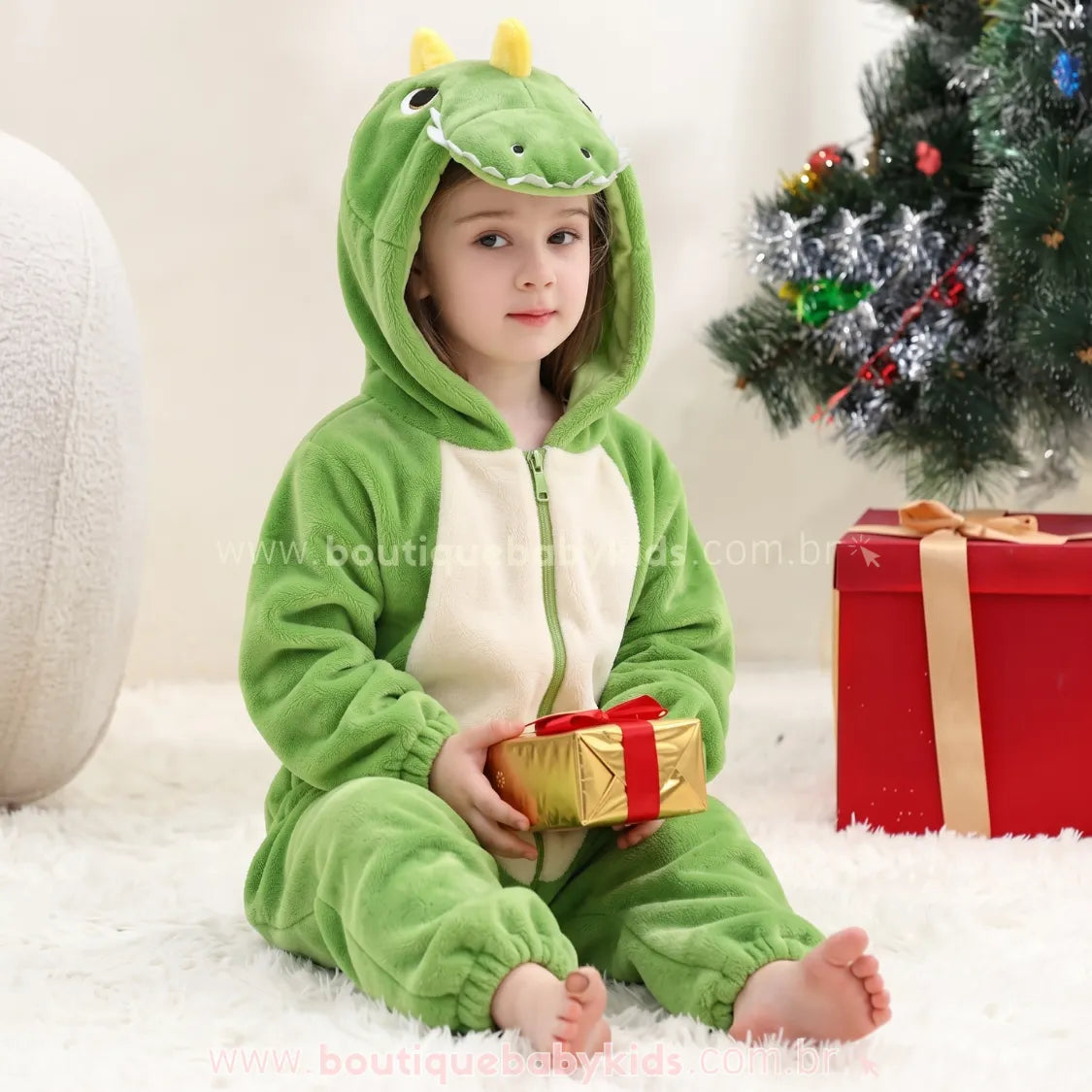 Macacão Infantil Kigurumi Fantasia Dinossauro Feroz Verde - Boutique Baby Kids
