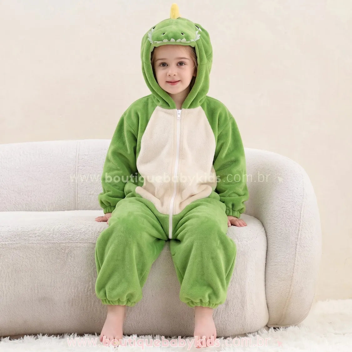 Macacão Infantil Kigurumi Fantasia Dinossauro Feroz Verde - Boutique Baby Kids