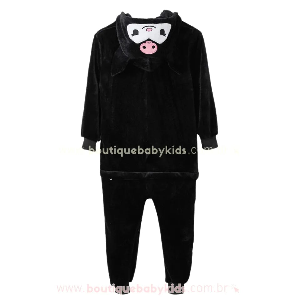 Macacão Infantil Temático Kuromi Sanrio Preto 