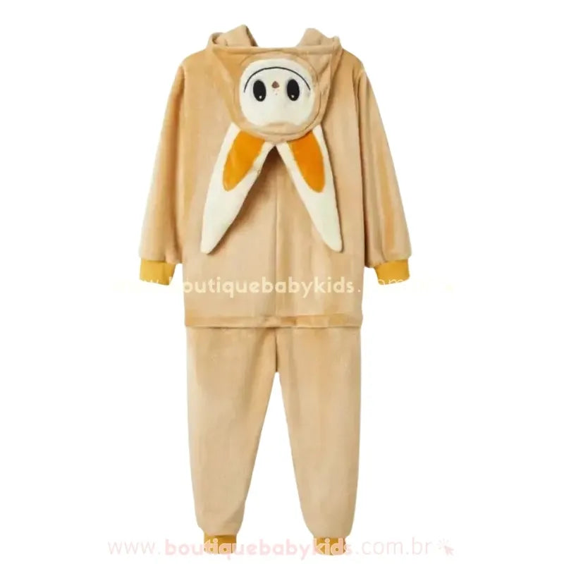 Macacão Infantil Kigurumi Temático  Labubu Monster com Capuz Bege - Boutique Baby Kids 