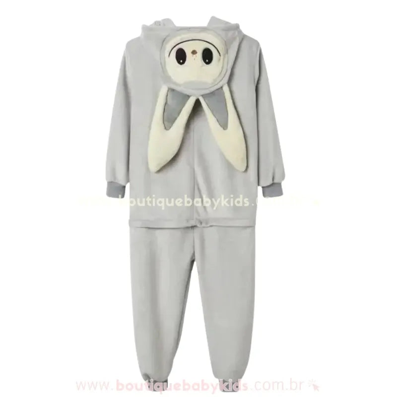 Macacão Infantil Kigurumi Temático  Labubu Monster com Capuz Cinza - Boutique Baby Kids 