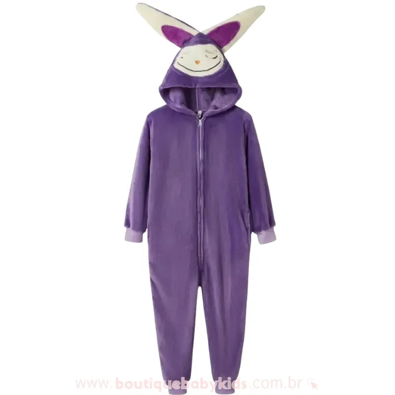 Macacão Infantil Kigurumi Temático  Labubu Monster com Capuz Roxo - Boutique Baby Kids 
