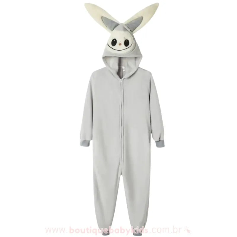 Macacão Infantil Kigurumi Temático  Labubu Monster com Capuz Cinza - Boutique Baby Kids 