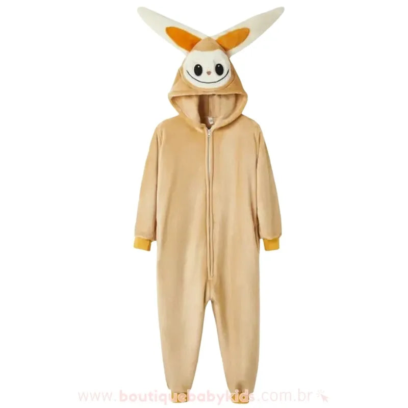 Macacão Infantil Kigurumi Temático  Labubu Monster com Capuz Bege - Boutique Baby Kids 