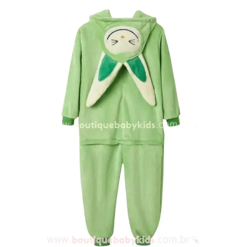 Macacão Infantil Kigurumi Temático  Labubu Monster com Capuz Verde - Boutique Baby Kids 