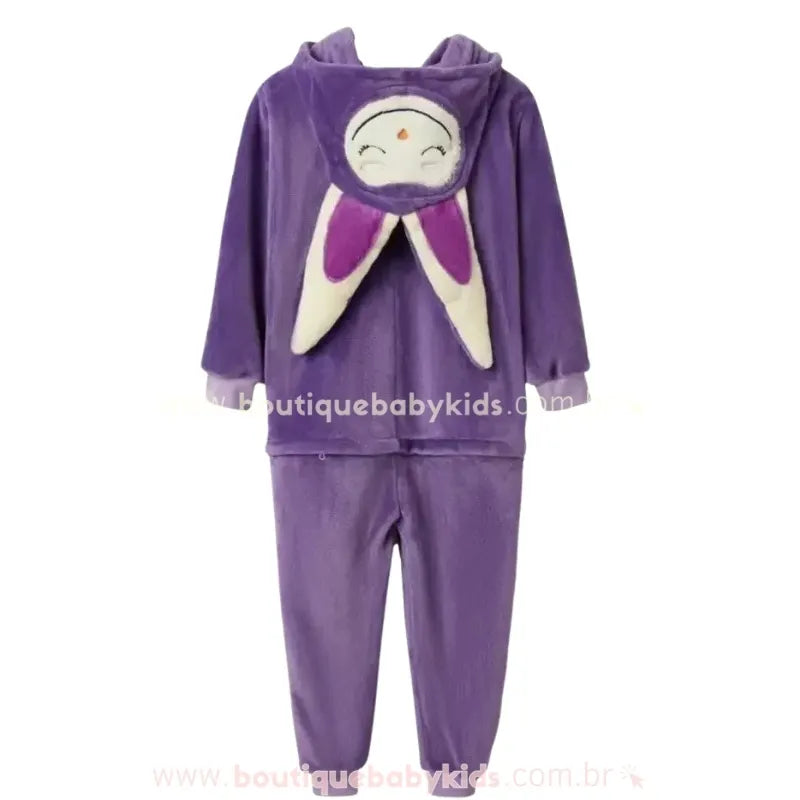 Macacão Infantil Kigurumi Temático  Labubu Monster com Capuz Roxo - Boutique Baby Kids 
