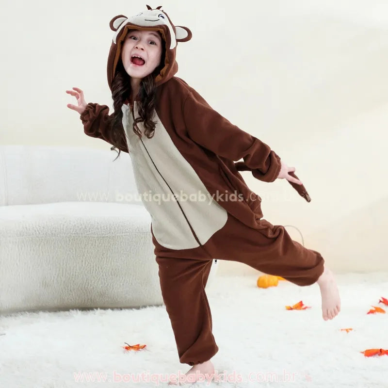 Macacão Infantil Kigurumi Fantasia de Macaquinho Marrom - Boutique Baby Kids