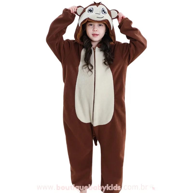 Macacão Infantil Kigurumi Fantasia de Macaquinho Marrom - Boutique Baby Kids
