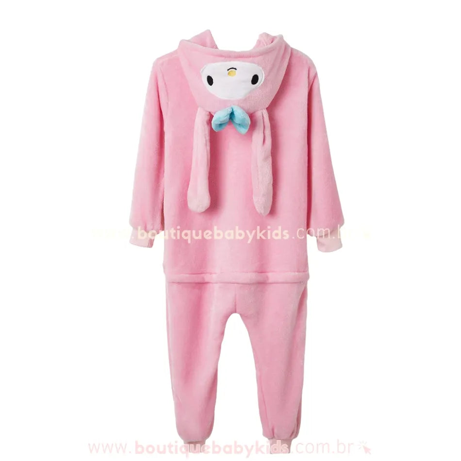 Macacão Infantil Kigurumi Temático My Melody Sanrio Rosa