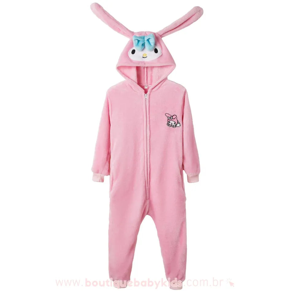 Macacão Infantil Kigurumi Temático My Melody Sanrio Rosa