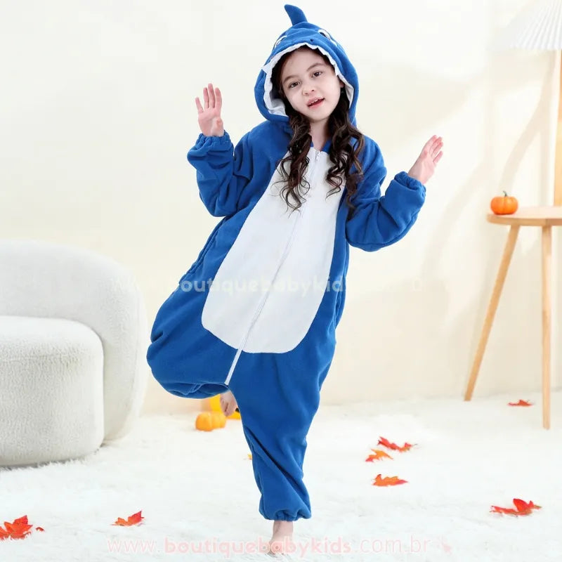 Macacão Infantil Kigurumi Fantasia de Tubarãozinho Azul - Boutique Baby Kids