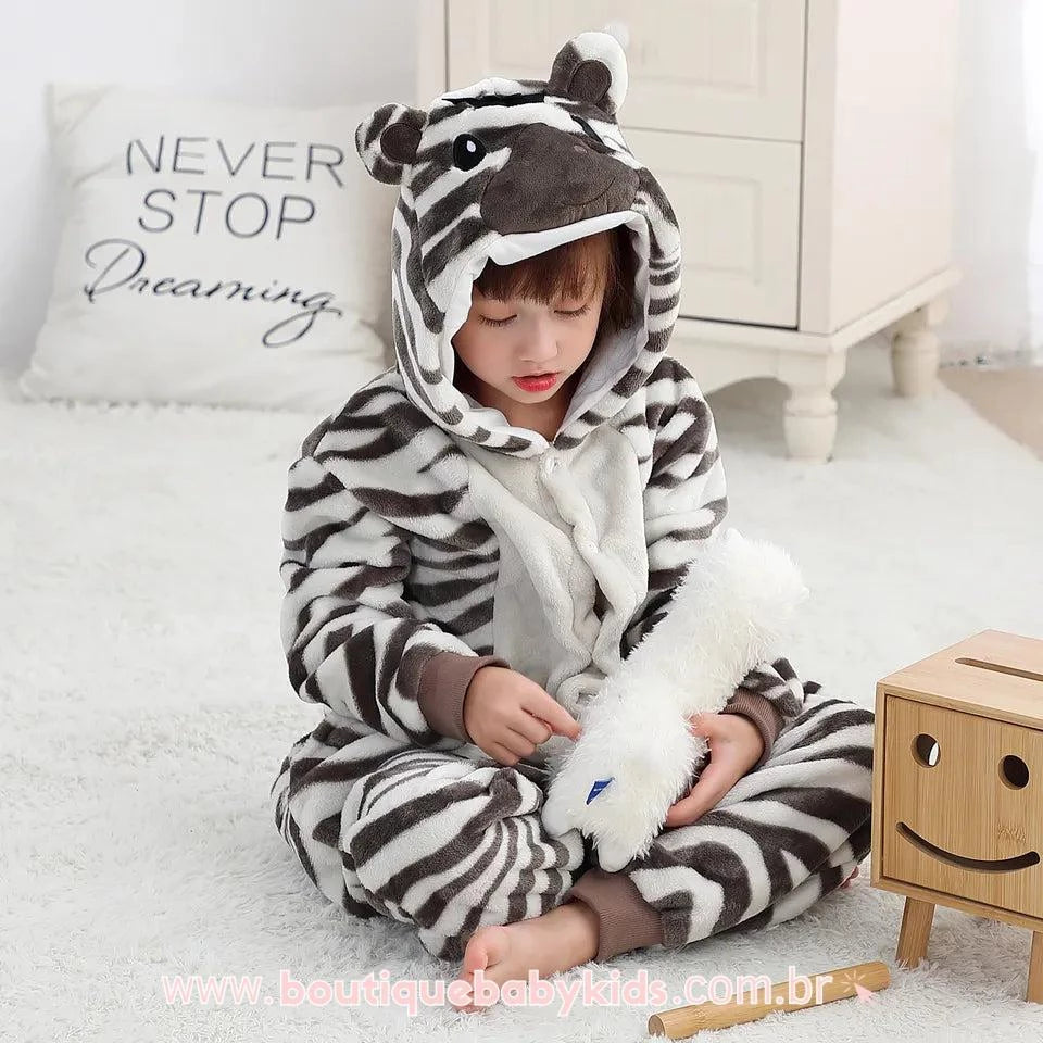 Macacão Pijama Infantil Fantasia Bichinho Zebra - Boutique Baby Kids