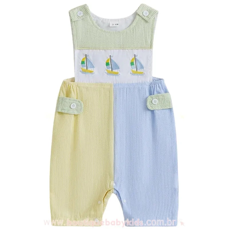 Macaquinho Bebê Bordado Náutico de Barquinho - Clássico e Retrô - Boutique Baby Kids