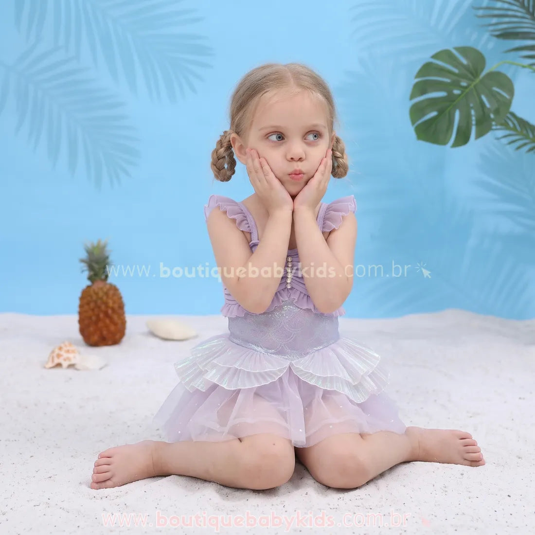 Maiô Infantil Encanto de Sereia com Tule e Asinhas Lilás - Boutique Baby Kids