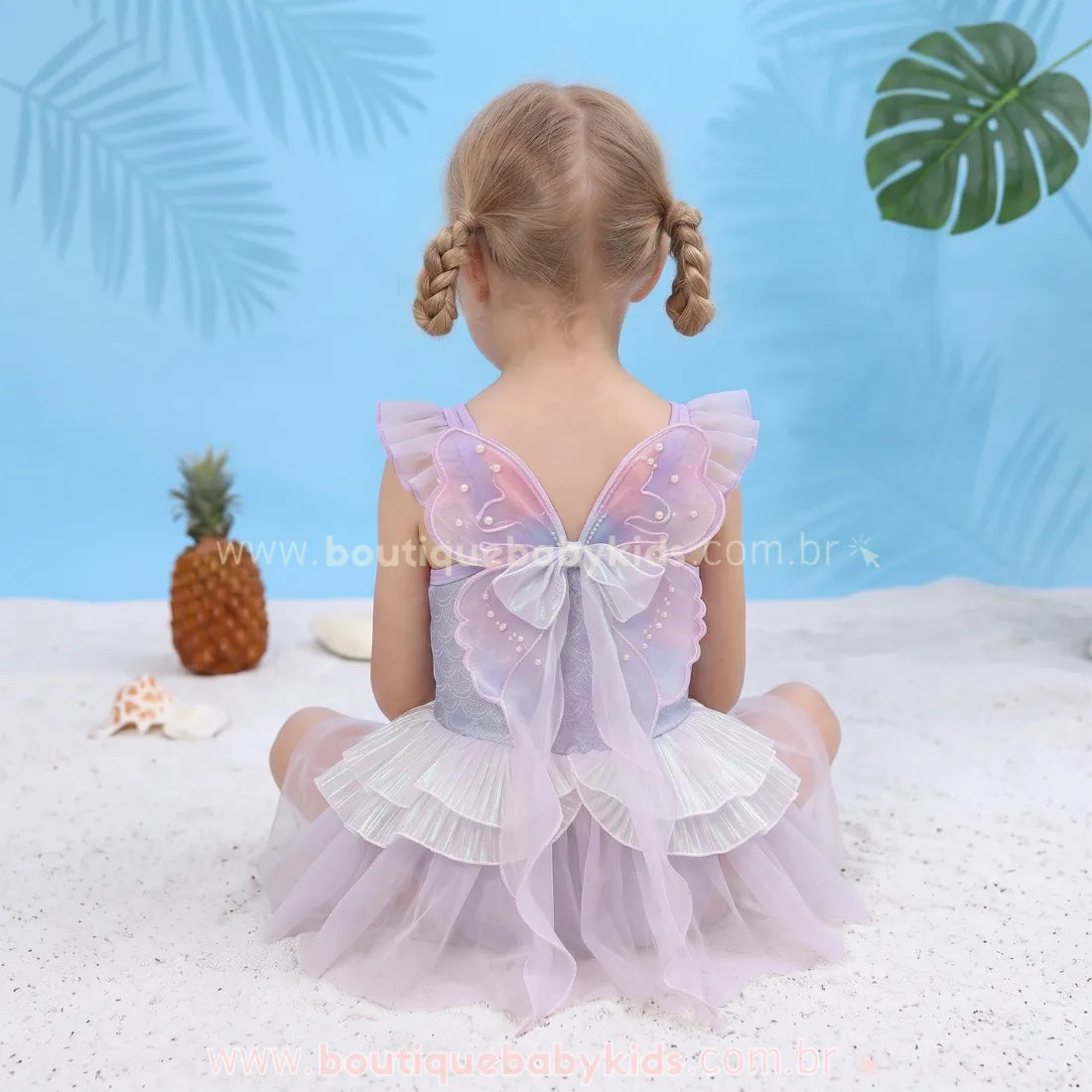 Maiô Infantil Encanto de Sereia com Tule e Asinhas Lilás - Boutique Baby Kids