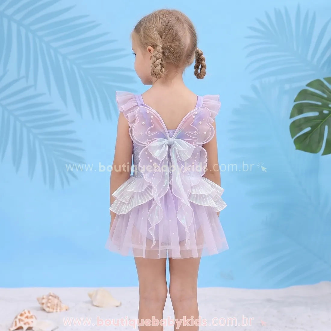 Maiô Infantil Encanto de Sereia com Tule e Asinhas Lilás - Boutique Baby Kids