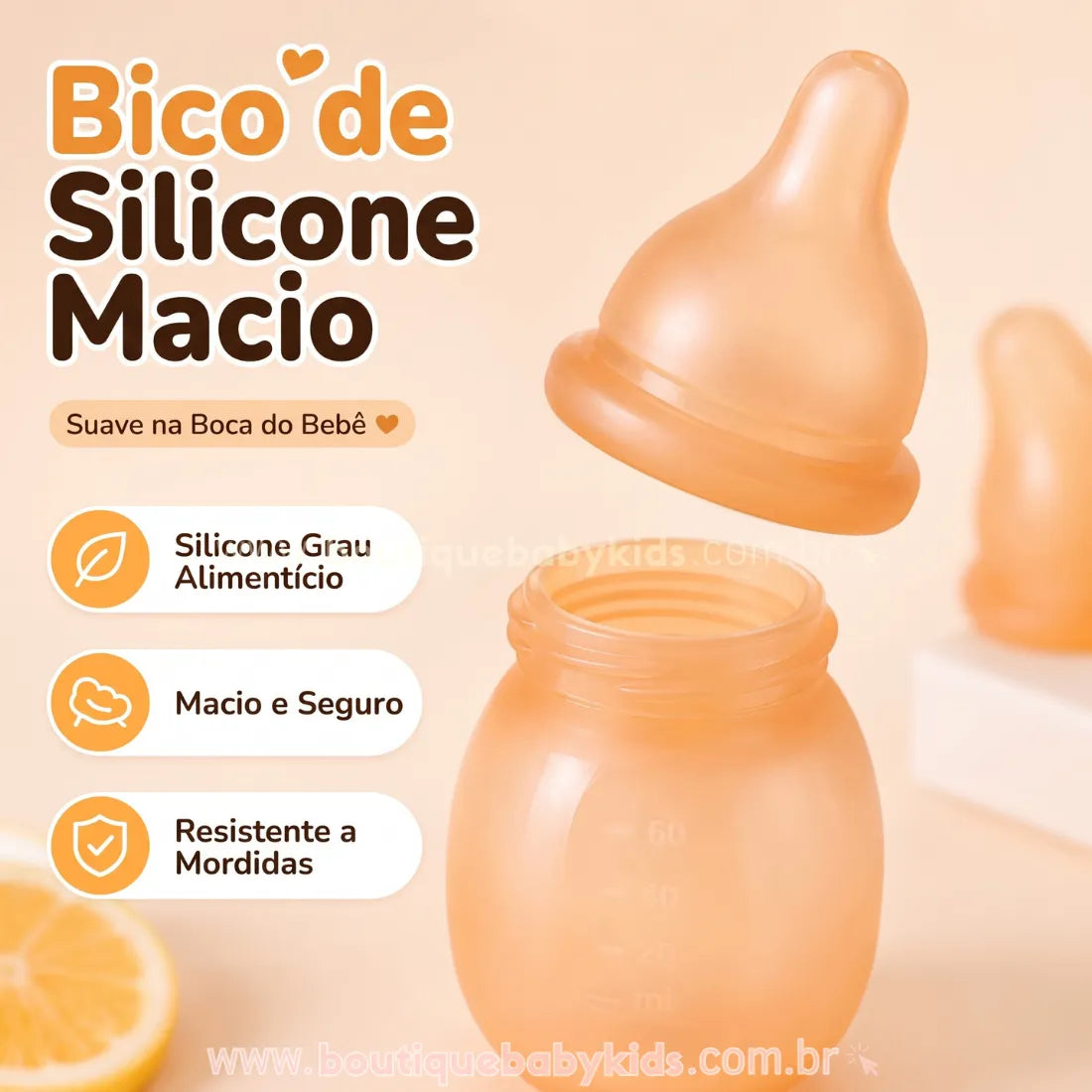 Mamadeira de Silicone Baby Care 60ML Antigases e Livre de BPA - Boutique Baby Kids
