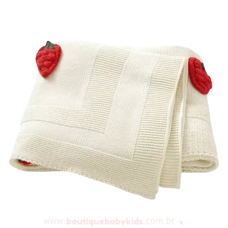 Manta Bebê Tricot Moranguinhos Bege - Boutique Baby Kids