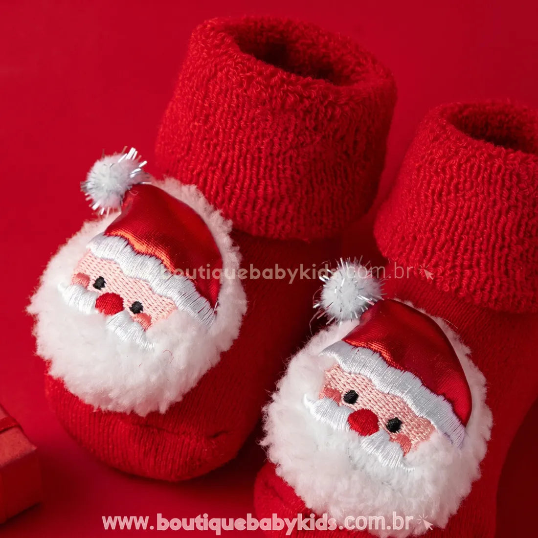 Meia Bebê Temática Natal 3D Antiderrapante Papai Noel - Boutique Baby Kids