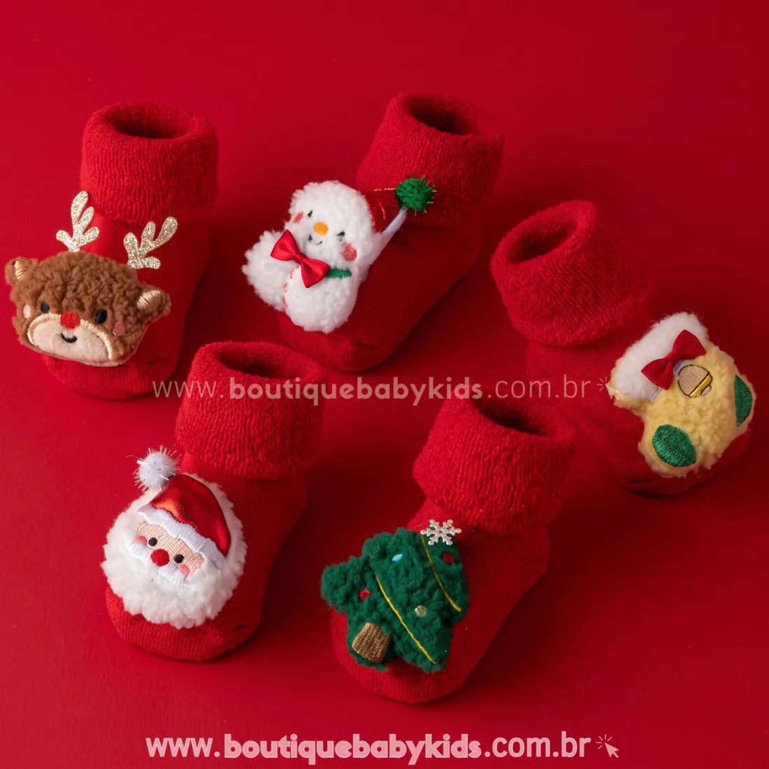 Meia Bebê Temática Natal 3D Antiderrapante Papai Noel - Boutique Baby Kids