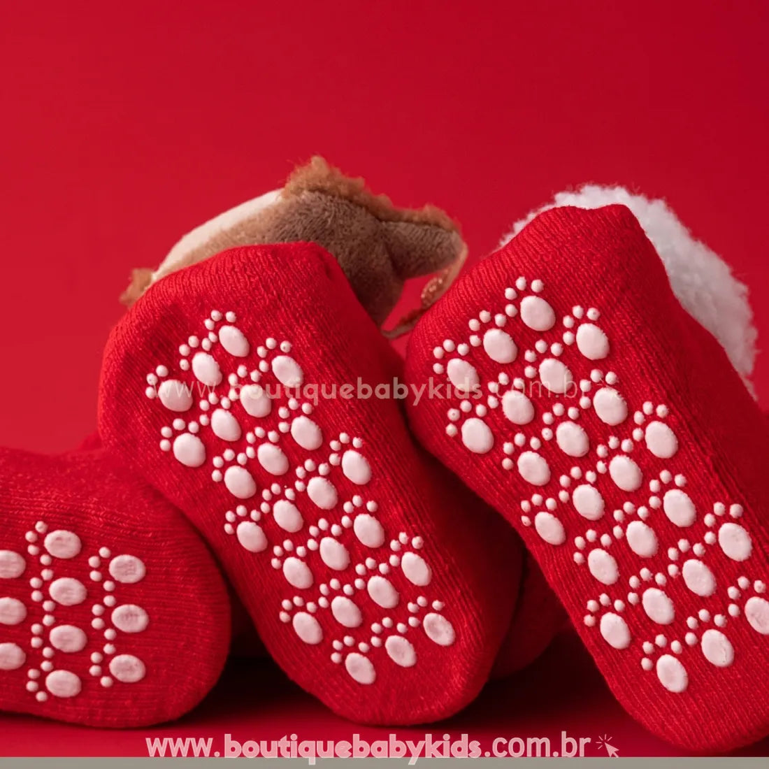 Meia Bebê Temática Natal 3D Antiderrapante Papai Noel - Boutique Baby Kids