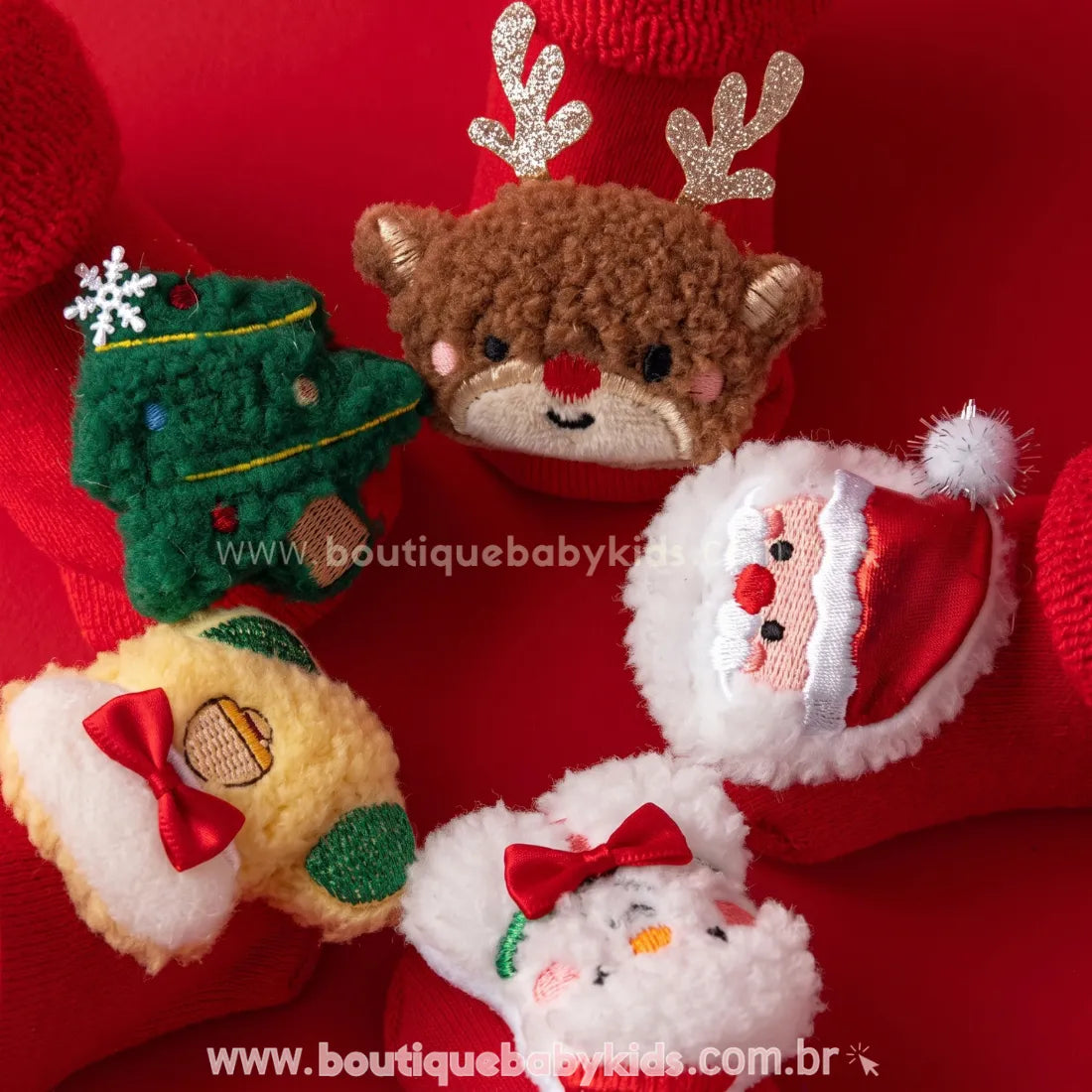Meia Bebê Natal 3D Antiderrapante Papai Noel - Boutique Baby Kids