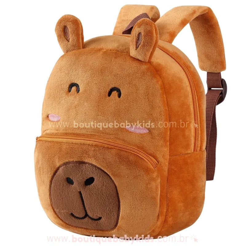 Mochila Infantil Costas Peluciada Capivara Marrom - Frete Grátis
