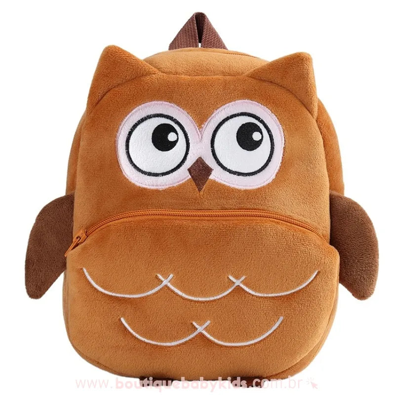 Mochila Infantil Costas Peluciada Bichinho Corujinha Marrom - Boutique Baby Kids