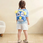 Mochila Infantil Costas Peluciada Pinguim Brincalhão Azul - Boutique Baby Kids