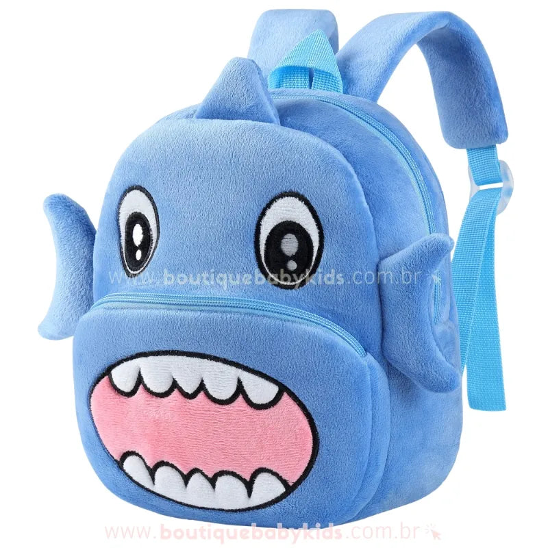 Mochila Infantil Costas Peluciada Tubarão Sharky Azul - Boutique Baby Kids