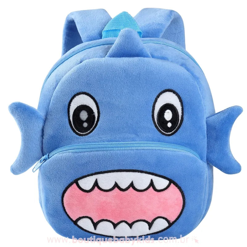Mochila Infantil Costas Peluciada Tubarão Sharky Azul - Boutique Baby Kids