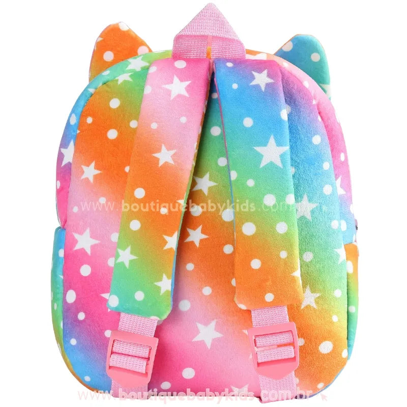 Mochila Infantil Peluciada Unicórnio Colorido