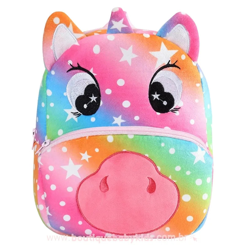 Mochila Infantil Costas Peluciada Unicórnio Colorido - Boutique Baby Kids