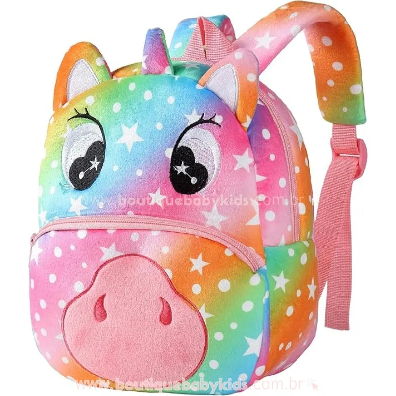 Mochila Infantil Costas Peluciada Unicórnio Colorido - Boutique Baby Kids