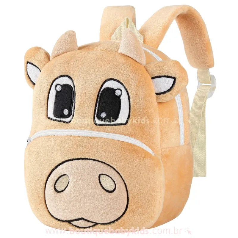 Mochila Infantil Costas Peluciada Bichinho Vaquinha Bege - Boutique Baby Kids