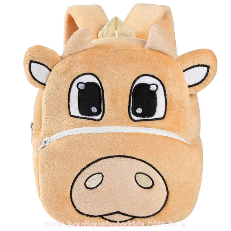 Mochila Infantil Costas Peluciada Bichinho Vaquinha Bege - Boutique Baby Kids