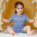 Pijama Infantil Curto Bamboo Soft em Fibra de Bambu Azul - Boutique Baby Kids 
