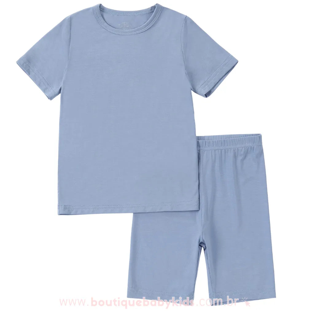 Pijama Infantil Curto Bamboo Soft em Fibra de Bambu Azul - Boutique Baby Kids 