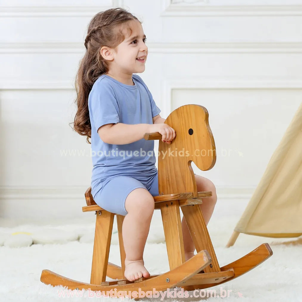 Pijama Infantil Curto Bamboo Soft em Fibra de Bambu Azul - Boutique Baby Kids 