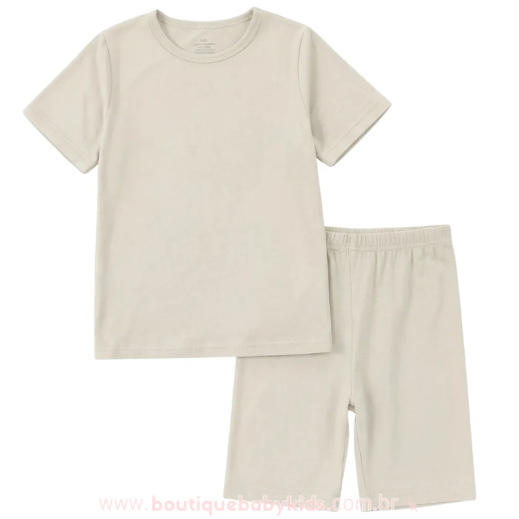 Pijama Infantil Curto Bamboo Soft em Fibra de Bambu Bege - Boutique Baby Kids #bege