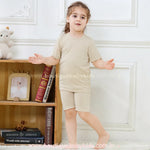 Pijama Infantil Curto Bamboo Soft em Fibra de Bambu Bege - Boutique Baby Kids 