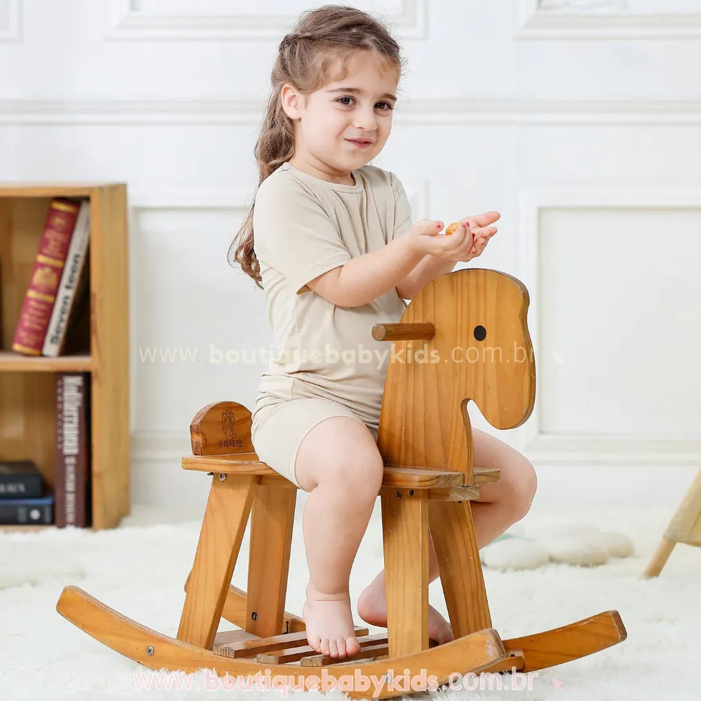 Pijama Infantil Curto Bamboo Soft em Fibra de Bambu Bege - Boutique Baby Kids 