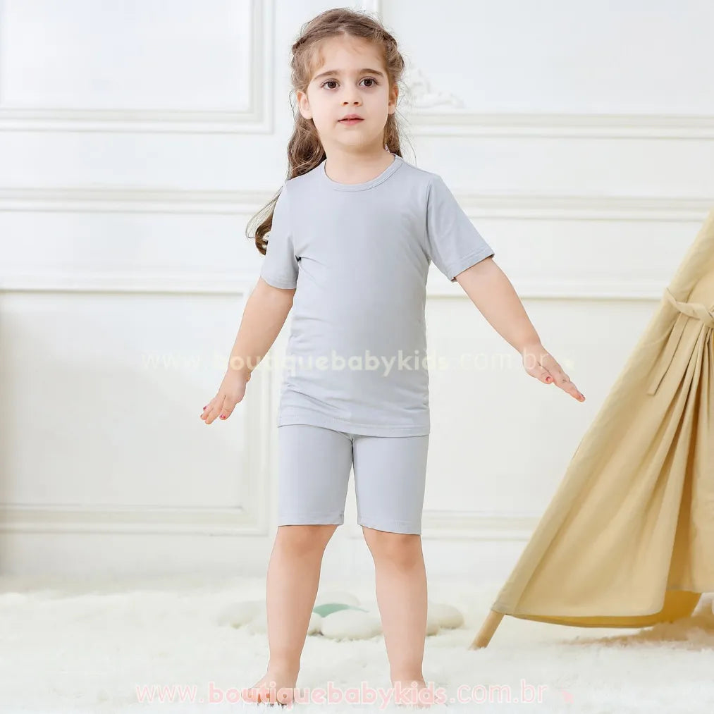 Pijama Infantil Curto Bamboo Soft em Fibra de Bambu Cinza - Boutique Baby Kids 