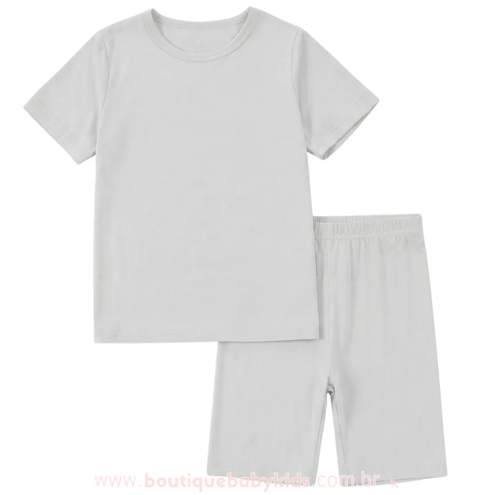 Pijama Infantil Curto Bamboo Soft em Fibra de Bambu Cinza - Boutique Baby Kids 