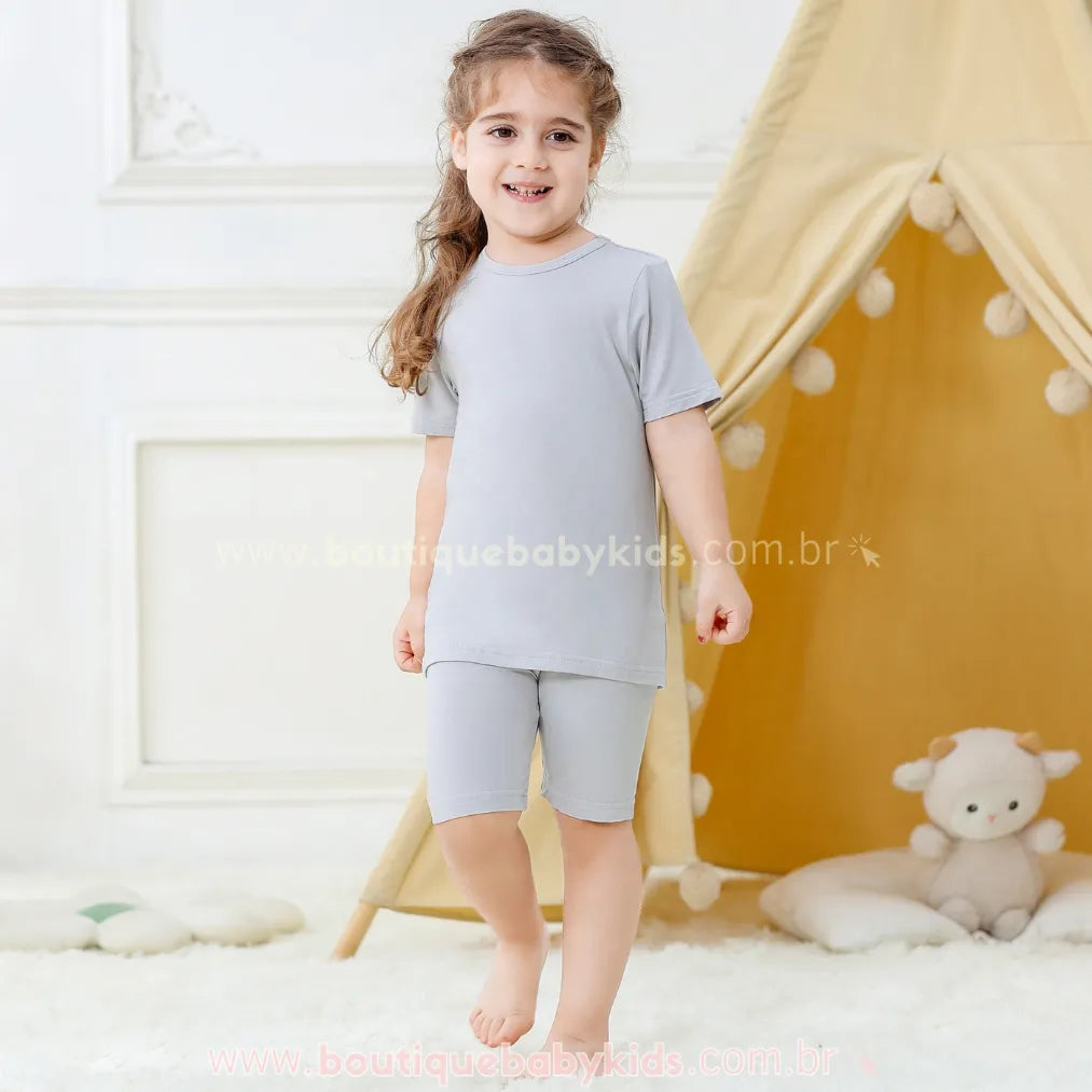 Pijama Infantil Curto Bamboo Soft em Fibra de Bambu Cinza - Boutique Baby Kids 
