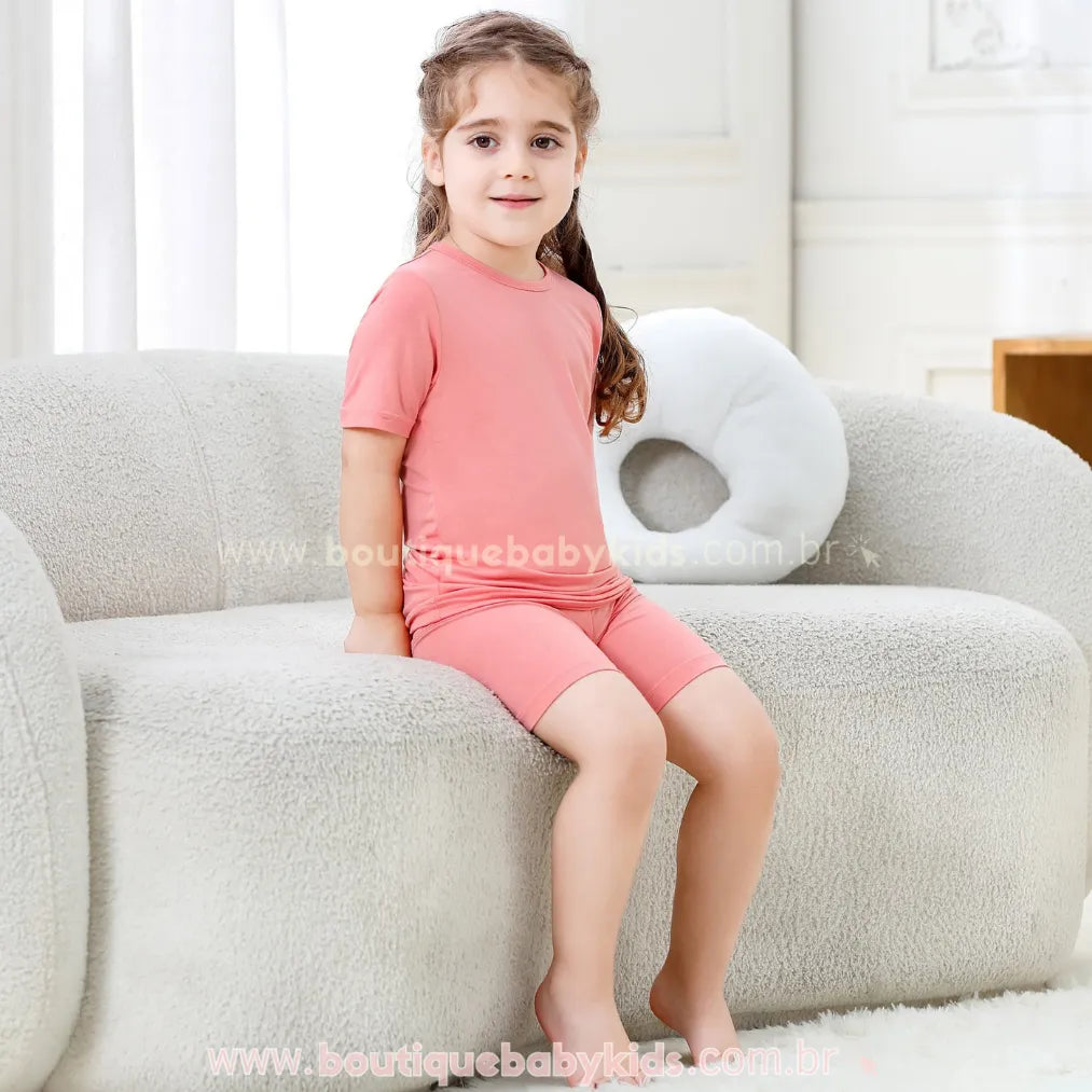 Pijama Infantil Curto Bamboo Soft em Fibra de Bambu Rosa - Boutique Baby Kids 