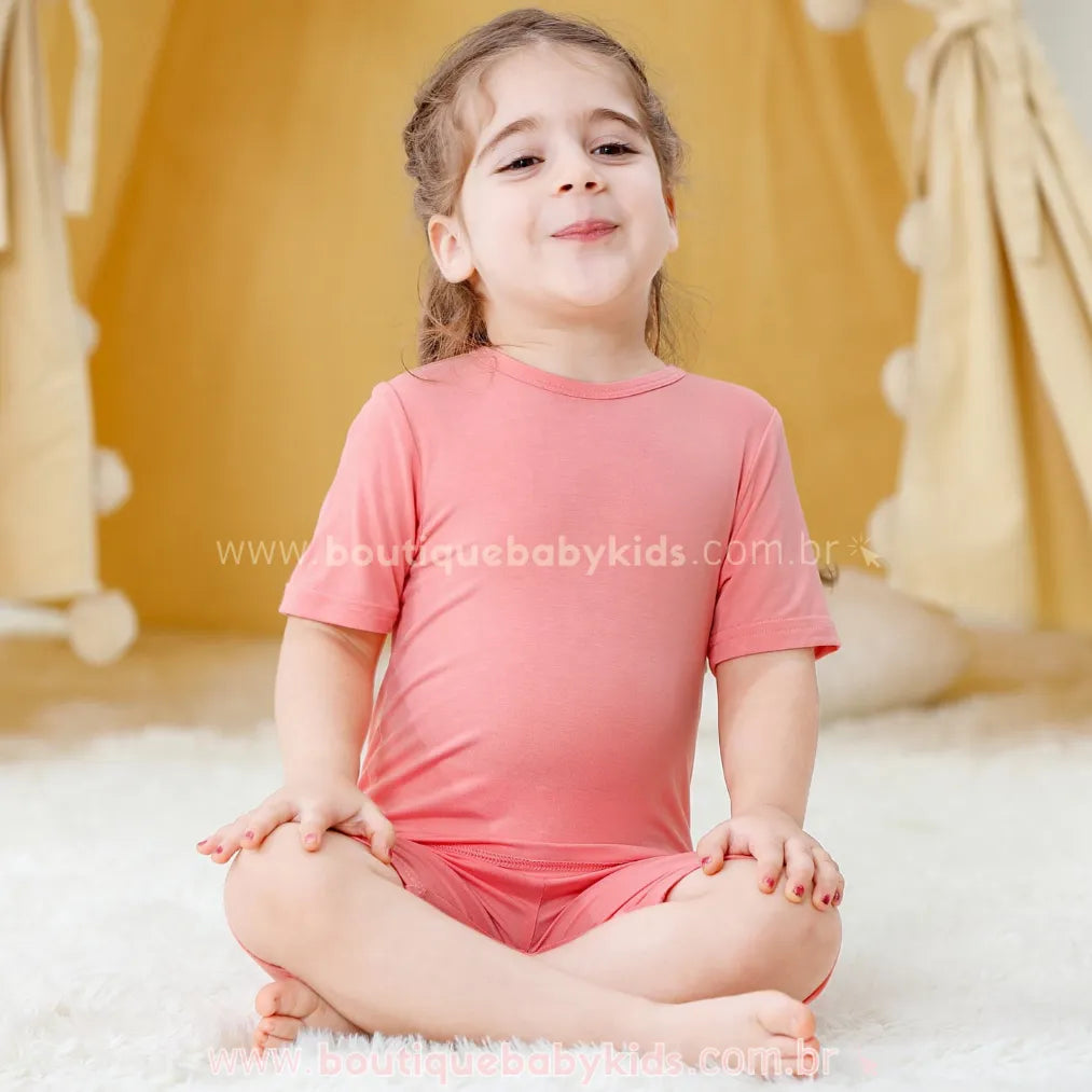 Pijama Infantil Curto Bamboo Soft em Fibra de Bambu Rosa - Boutique Baby Kids 