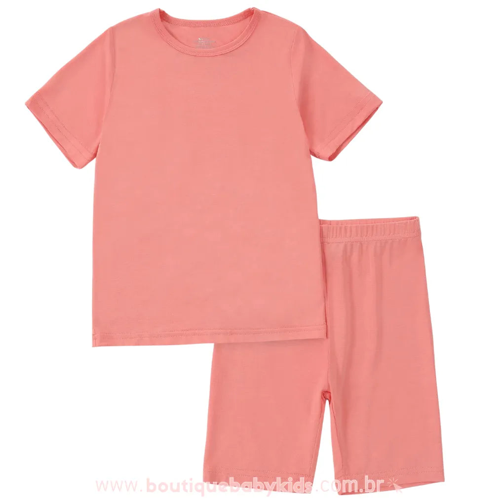 Pijama Infantil Curto Bamboo Soft em Fibra de Bambu Rosa - Boutique Baby Kids 