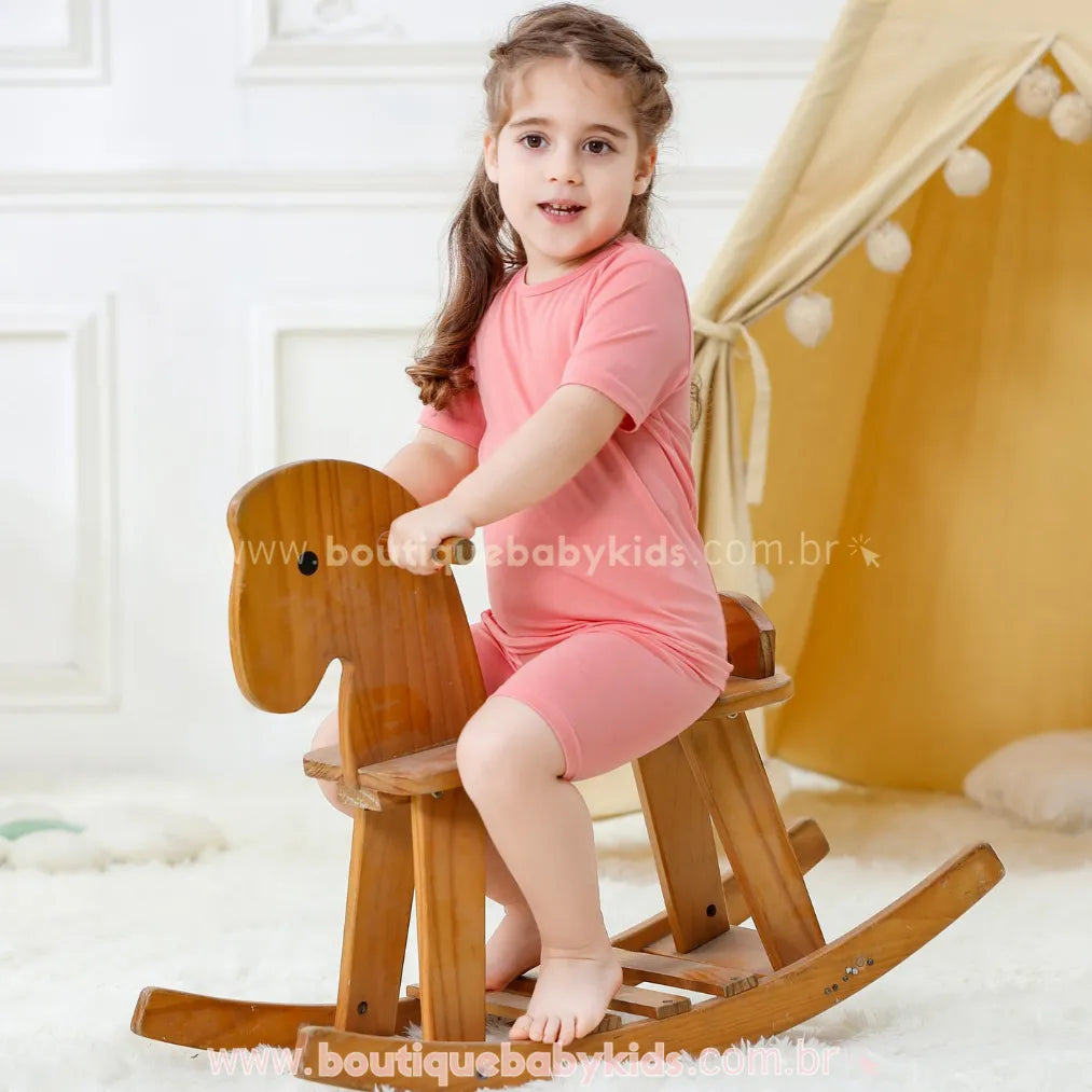 Pijama Infantil Curto Bamboo Soft em Fibra de Bambu Rosa - Boutique Baby Kids 